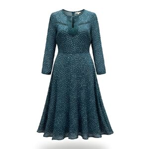 New York & Company Teal Long Sleeve Dress with Dots
